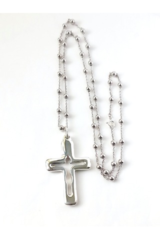 Top Zincirli Bombe Haç Silüet Tasarım Gümüş Erkek Kolye