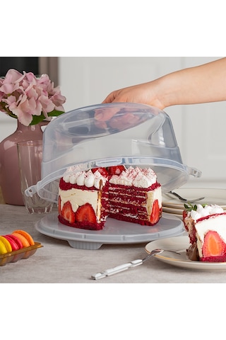 Porsima 1092 Yuvarlak Kek Pasta Fanusu Saklama Kabı 25 CM Gri