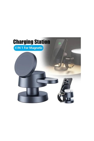 Motion003 Koyu Gri Gece Lambali 4u 1 Arada Manyetik Kablosuz Sarj Cihazi İphone Uyumlu 16 15 14 13 12 Promax Plus Se İwatch 10 9 8 7 Ultra Airpods 3 2