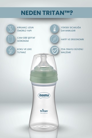 Mooma Neutra Antikolik Tritan Biberon 250 Ml 6-18 Ay Orta Akış - Çağla