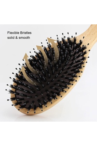 Vkemall Ahşap Saplı Piliç Tüyü Hava Yastığı Saç Fırçası - Saç Bakımı Ve Stilleri İçin Nemlendirici Kıllı Tıraş Fırçası