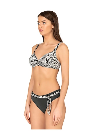 Endeep Kadın Zigzag Desenli Bağlama Detaylı Toparlayıcı Bikini Takımı Siyah-beyaz