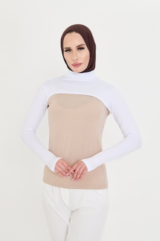 Hürrem Bone Beyaz Tesettür Balıkçı Yaka Boyunluklu Kolluk Viskon Düz 1025 42 Beyaz