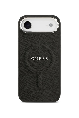 Apple Uyumlu iPhone 17 Air Kılıf Guess Lisanslı M-safe Özellikli Klasik Yazı Logolu Pu Deri Kapak Siyah Siyah