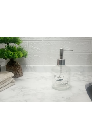 Cam Sıvı Sabunluk,el Sabunu Yazılı 300ml Banyo Seti 7,6x15,5cm