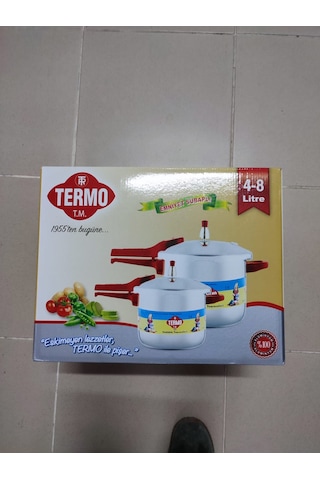 Termo Alüminyum Düdüklü Tencere 8lt Ve 4lt Tek Kapak İki Tencre Gümüş