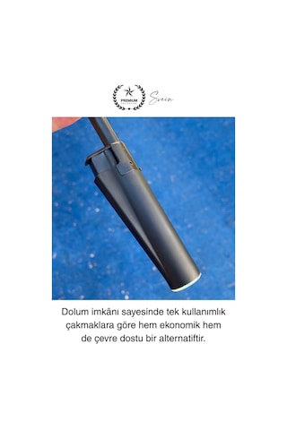 Premium 18 Cm Siyah Basmalı Uzun Mutfak Çakmağı Gazlı Doldurulabilir Mum Mangal Kamp İçin Ateş