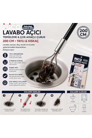 İbico İ21-029 Yaylı Kıskaçlı Lavabo Ve Gider Temizleme Çubuğu 200 Cm - 10'li Paket