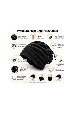 Genel Unisex Premium Polar Bere Boyunluk 2'si 1 Arada Sıcak Tutan Rüzgar Korumalı Outdo Siyah / Standart