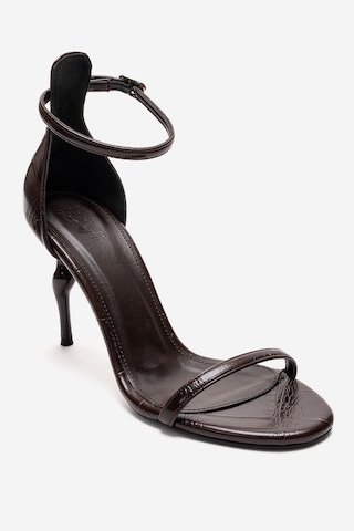Luvishoes Yelena Kahverengi Baskı İnce Bantlı Kadın Topuklu Ayakkabı