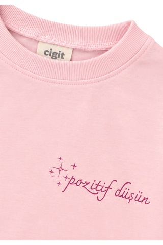 Cigit Sloganlı Uzun Kol T-shirt 2-10 Yaş Pudra Pembe