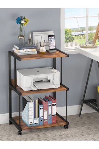 Raflı Yazıcı Sehpası - Atlantik Çam 45x30 Frenli Tekerli