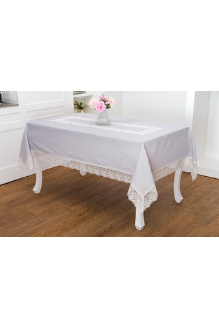Finezza Gilda Lüx Dantelli Simli Kumaş Gri Masa Örtüsü  160x220 cm -1469