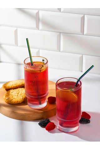 Purecrystal 6 Parça Yüksek Yüksek Cam Bardak Seti - Su Ve Meyve Suyu İçin 340750804 Beyaz