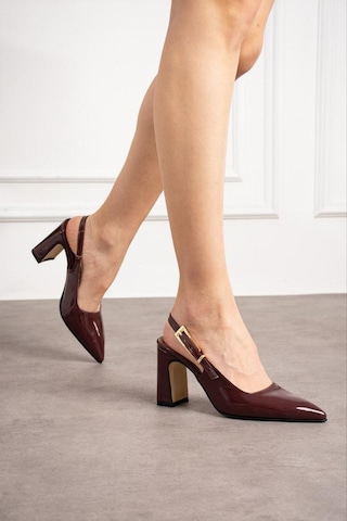 Elvı Yeni Sezon Bordo Kadın Bantlı Stiletto Topuklu Ayakkabı 9 Cm Bordo
