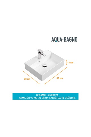 Aqua Bagno Plan Tezgah Üstü Kare Çanak Lavabo 50 x 38 CM