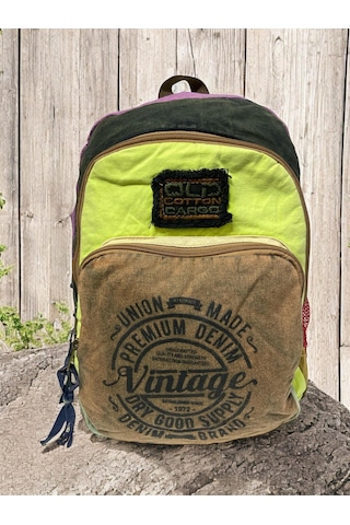 Old Cotton Cargo Kaliteli Vintage Disayn Sırt Gezi Çantası New Patchwork 5017 Kahverengi