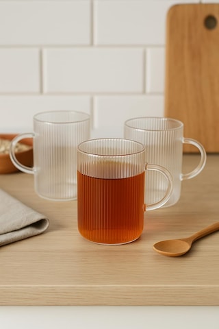 3 Adet Çizgili Kulplu Isıya Dayanıklı Borosilikat Cam Kahve Çay Bardak - 200 Ml Cam Çay Bardağı Sku: Smgstkbd0e72848c