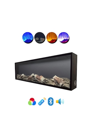 Arif Şömine Dekoratif Elektrikli Yapay Şömine - 100x30x15 Cm - Farklı Renk Mod'ları, Kumandalı, Bluetooth