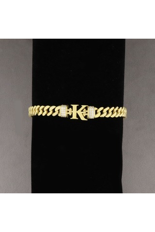 925 Ayar Gümüş K Harfi Gold Gurmet Bileklik