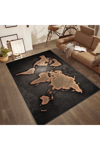 Rovigo Home Dijital Baskı Yıkanabilir Kaymaz Taban Salon Halısı Rvg1873-sd155 Siyah