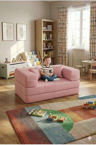 Premium 140x70 Cm Modüler Çocuk Ve Genç Koltuğu Yatak Olabilen Sünger Oyun Alanı Yıkanabilir Kılıf Pembe