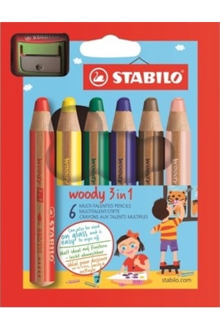 Stabilo Woody Kuru Boya 3in1 6 Renk + Kalemtraş