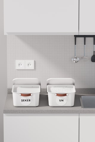 2 Li Bakliyat Erzak Saklama Kabı Un Şeker Saklama Kutusu Kapaklı Kulplu Plastik Saklama Kabı Beyaz