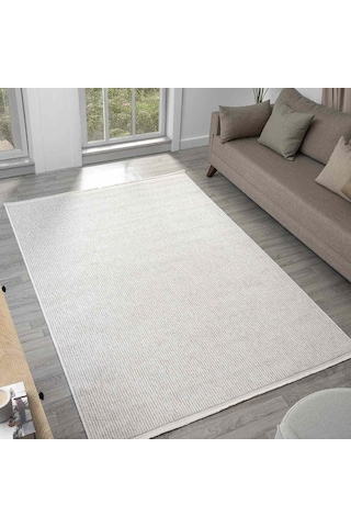 Krem Bukle Dokulu Düz Renk Modern Halı - Bk0360 Bej