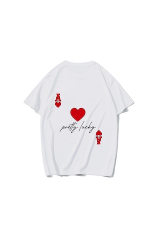Brz Collectıon Brz Collection Unisex Oversize Pretty Lucky Kalp Ve As T-shirt Beyaz