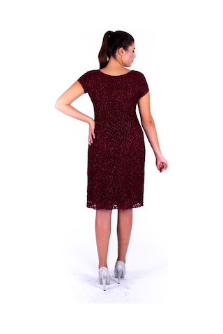 Nidya Moda Büyük Beden Kadın Bordo Dantel Abiye Elbise-4035Yb Bordo