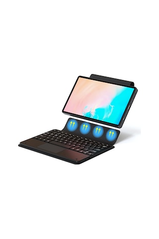 Samsung Galaxy Uyumlu Tab S11 Border Keyboard Bluetooh Bağlantılı Standlı Klavyeli Tablet Kılıfı Arka Kapak