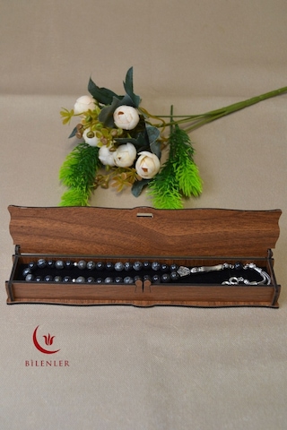 Labradorit Taşlı 33 Lü Erkek Tesbih Doğal Taş, Ahşap Kutulu Çok Renkli