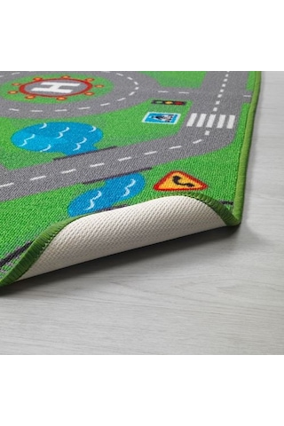 Çocuk Oda Halısı 75x133 cm Alan: 0.99 m² Yıkanır Yeşil Renk Desenli Halı Yeşil