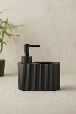 Luxeras Tezgah Üstü Çizgili Tasarım Sünger Hediyeli Mutfak Ve Banyo Sıvı Sabunluk Seti 550 Ml Gri