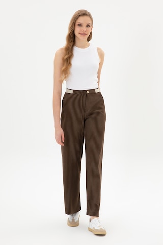 U.S. Polo Assn. Kadın Kahverengi Çizgili Loose Fit Kanvas Pantolon 50317169-VR029