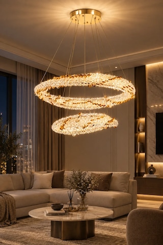 Modern Premıum Gold Led Avize 3 Renk Sarkıt Salon Yemek Odası Avizesi 140w