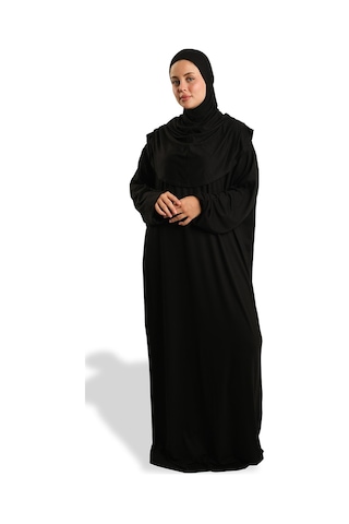 Tek Parça Namaz Elbisesi Viskon Düz 2503 01 Siyah