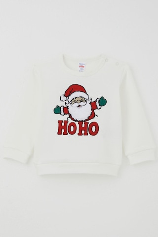 Breeze Erkek Bebek Pijama Takımı Omuzdan Patlı Peluş Sakallı Hoho Noel Baba 4 Ay-1 Yaş, Ekru Ekru