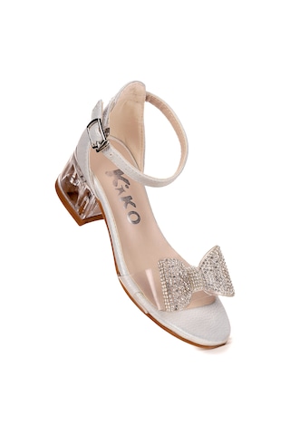 Kiko Kids Tire Vakko Kız Çocuk 4 Cm Şeffaf Topuklu Sandalet Abiye Ayakkabı Sedef Sedef