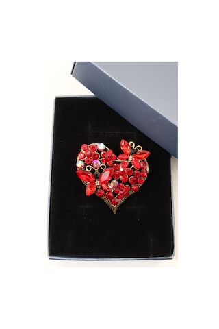 Kelebekli Kalp Broş. Kırmızı Yakut Taşlı Kelebekli Kalp Yaka İğnesi Broş. Kadın Kalpli Kelebek Broş Çok Renkli
