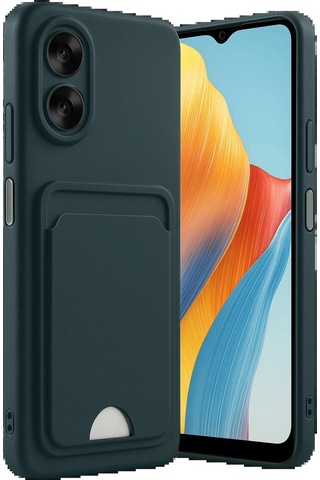 Oppo A38 Kılıf Kelvin Kartvizitli Silikon - Koyu Yeşil Çok Renkli