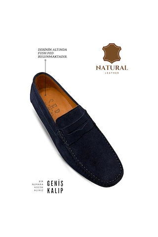 Sermoda Erkek Loafer - Hakiki Deri Rok Loafer Erkek Ayakkabı Süet Lacivert