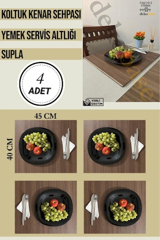 Ceviz 4 Adet Çok Amaçlı Koltuk Kenar Sehpası, Supla, Yemek Servis Altlığı Ceviz