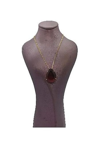 Su Damlası Taşlı Çelik Kolye-kırmızı Kırmızı