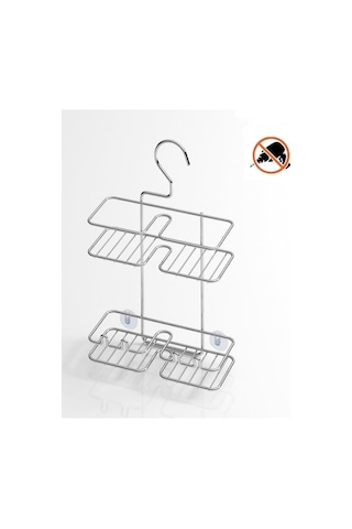 Tekno Tel Bk-067 Krom Asmalı 2 Katlı Düz Duş Rafı Metal Şampuanlık Duş Borusu Organizeri Krom