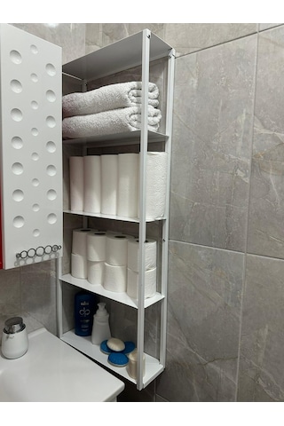 Firuze Metal Banyo, Mutfak Ve Antre Duvar Rafı Beyaz Beyaz