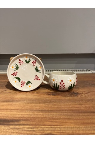 Papatya Kırmızı Seramik Kupa, Mug, Double Türk Kahvesi Filtre Kah