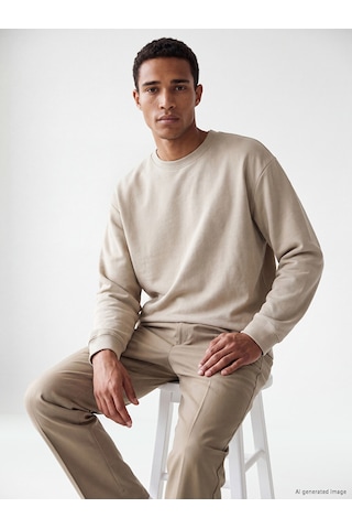 Lcw Vision Bej Bisiklet Yaka Erkek Sweatshirt