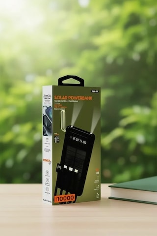 10000mah Güneş Enerjili Taşınabilir Şarj Cihazı - Çift Led Fenerli, Lcd, 2 Usb-c Powerbank Çok Renkli